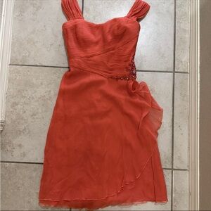 Montage By Mon Cheri Beaded Formal Bridal Knee Length Dress Coral Size 16